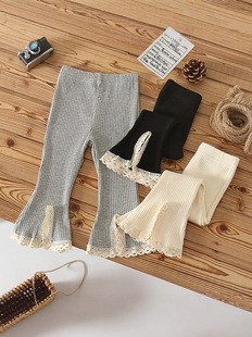 Infant Early Autumn Baby Girl Korean Style Micro Lace Pants Lace Stretch Pit All-match Solid Color Flared Pants