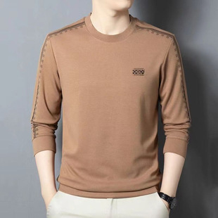 2024 New Summer Men's Long-sleeved T-shirt Spring and Autumn Round Neck Solid Color Sweater Top T-shirt Loose Base Shirt