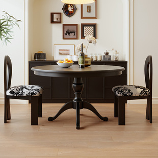 Solid Wood Round Dining Table and Chair suit Household Small Apartment American Style French Retro Antique Round Table and Four Chairs Combination