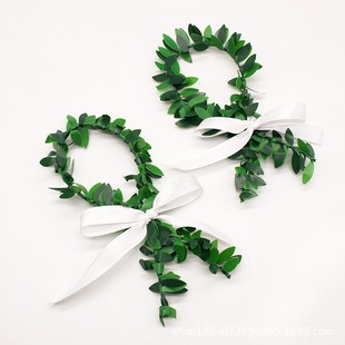 Cross-border Christmas rattan napkin ring wire green leaf wreath napkin buckle simulation green rattan leaf home candle table