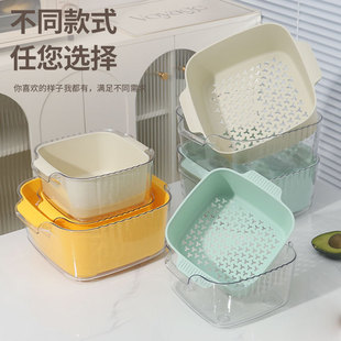 Household Thickened Drop-Resistant Double-Layer Vegetable and Fruit Draining Basket Living Room Washing Vegetable Basket Binaural Handle Plastic Kitchen Washing Vegetable Basin