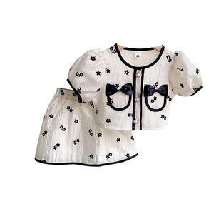 2025 summer dress baby girl small fragrant wind short sleeve jacket skirt two-piece fashion foreign style a generation of hair