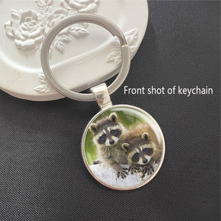 Raccoon Sunflower Time Gem Keychain Pendant Cross-border European and American Accessories Metal Key Ring Hanging Ornaments