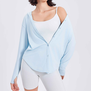 Cool Sunscreen Shirt Sports Jacket Women's Loose Long Yoga Clothes Top Quick-drying Fitness Long-sleeved Blouse Summer
