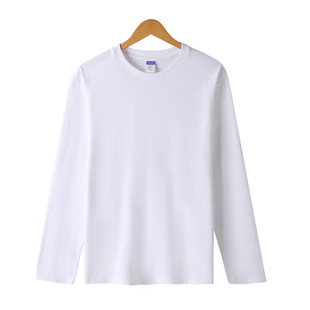 in stock wholesale 260 grams of heavy double yarn cotton long sleeve round neck solid color long sleeve T-shirt men's and women's loose bottoming