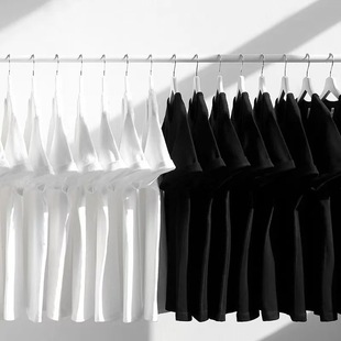 Color T-shirt men's cotton short sleeve heavy 220g black and white summer shoulder crew neck couples fashion wear base shirt