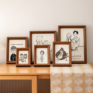 Simple Log Photo Frame 6-inch Photo Frame Mounted Calligraphy Sketch Wall Frame Sea Creative Chinese Painting Solid Wood Table