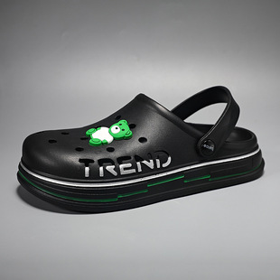 2024 New Cyber Celebrity Cave Shoes Men's Korean-style Hollow Cartoon Baotou Half Slippers Fashionable Outer Wear Thick-soled Garden Shoes
