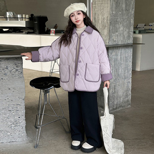 Girl's Big Boy's fleece-lined Cotton-padded 2024 New Korean Style Girl's Fashionable Thickened Student's Loose All-match Western Style Coat Trendy