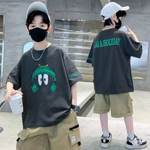 Boys' Short-sleeved 2025 Children's Summer Thin T-shirt Boys' Big Children's Fashionable Loose Handsome Half-sleeved Top Trendy
