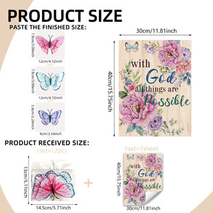 New English Pink Flower Butterfly Wall Stickers Plus 12 3D Pink Butterfly Wall Stickers