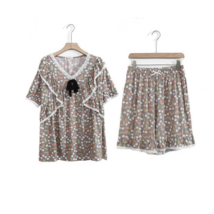 2024 Summer New Short-sleeved V-neck Lace plus size Women's Pajamas suit Plus Fat Outer Wear Home Clothes