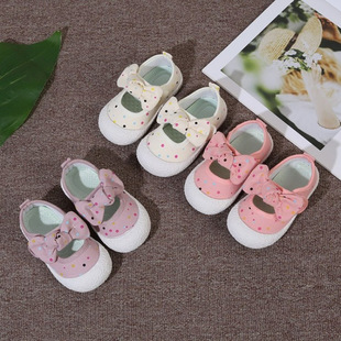 Spring and Autumn Square Mouth Baby Girls' Shoes Bow Canvas Shoes Children's Shoes Board Shoes Kick-proof Breathable Kindergarten Shoes