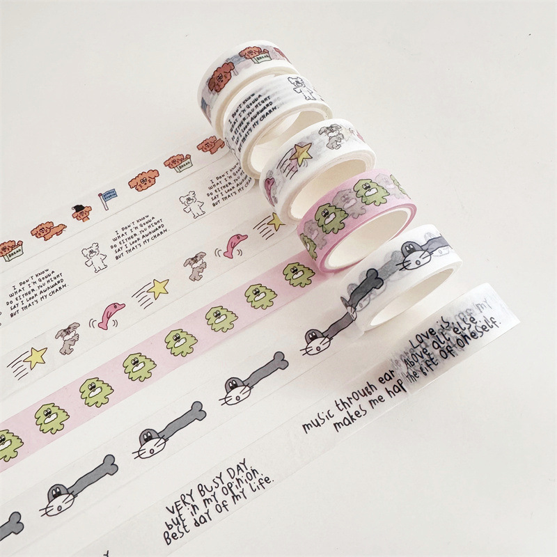 5 m ins cartoon dog dolphin and paper tape kloomi cartoon hand account tearable and paper tape DIY sticker