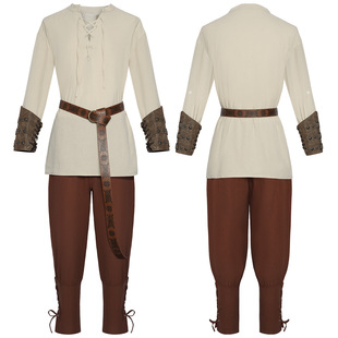Halloween Cos Renaissance Medieval Pirate Shirt Ankle Ribbon Pants cosplay Stage Performance Suit