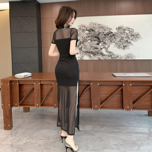 5672 cross-border foreign trade women's clothing wholesale southeast Asia sexy mesh stitching retro improved cheongsam split dress