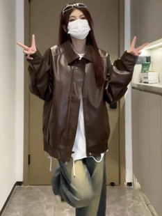 European and American Street Fashionable Loose Biker Suit Leather Jacket Men's Fashionable Duffian Handsome High-Level Aviator PU Leather Jacket Coat
