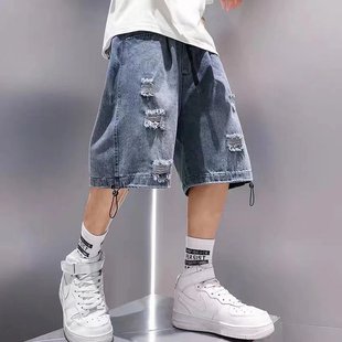 Trendy Brand Vintage Antique Washed Denim Shorts Men's Hip-hop Street Loose Loose Loose Waist All-match Mid-length Pants