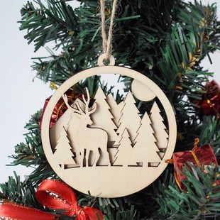 Christmas Decorations Small Accessories Christmas Tree Decoration Wooden Tag Tag Laser Cut Hollow Wooden Pendant
