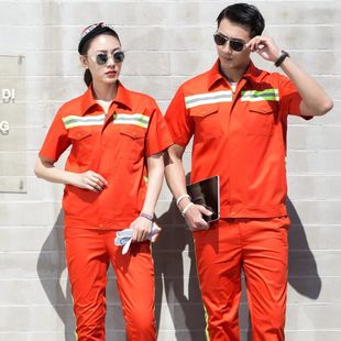 Full-craft polyester cotton fine twill SLR summer short-sleeved workwear suit comfortable breathable durable reflective strip auto repair
