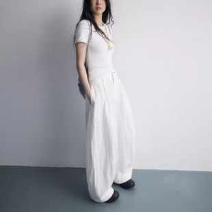 White pants for spring and summer need salt wrinkle nylon cotton stiff three-dimensional profile carambola pants