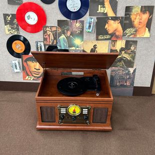 Многофункциональный 8 в 1 виниловый проигрыватель старомодный CD ленточный станок ретро FM-радио беспроводной Bluetooth-динамик LP
