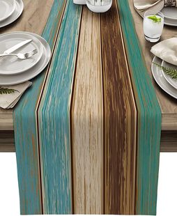 Cross-border New Wooden Pattern Striped Table Runner Retro Rustic Barn Wooden Textured Table Towel Living Room Coffee Table Decorative Tablecloth