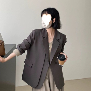 High-end Sense Gray Small Suit Jacket Women's Korean-style Double Placket Design Sense Niche Small People Casual Elegant Suit