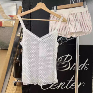 BM Style New V-Neck Bow Love Lace Perspective Camisole Vest Women's Bm Spice Girl Slimming Top Trendy