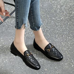 All-match Genuine Leather Single-layer Shoes Women's Flat 2024 New Style Small Leather Shoes Slip-on Lofu Spring Pea Shoes Moms Shoes Women