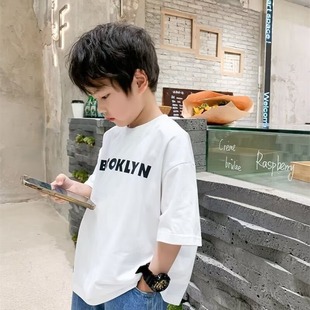 Boys Short-sleeved T-shirt Summer Trendy Brand Fashionable Wide Loosen Shoulder 2025 New All-match Boys Top T-shirt Base