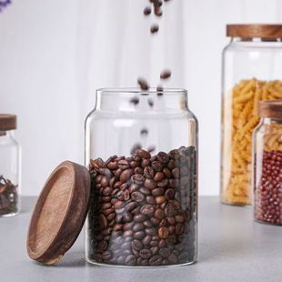 Acacia High Borosilicate Glass Storage Jar Kitchen food grains coffee beans tea sealed jar transparent storage jar