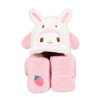 Children's hat scarf gloves three-in-one winter thick velvet scarf warm boys and girls students ear protection wind-proof cap