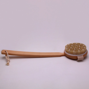 Cross-border Hot Selling Wooden Long Handle Bath Brush Removable Curved Back Rubbing Bath Brush Bristle Soft Hair Bath Brush Round Head 11