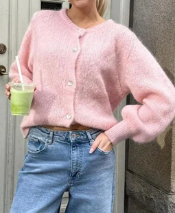 Solid Color Round Neck Single-breasted Cardigan European and American Cross-border Sweet Warm Autumn and Winter Sweater Coat Knitted Gentle Top for Women