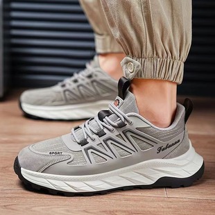 2025 cross-border new men's shoes comfortable Joker sneaker mesh casual shoes soft bottom thick bottom running shoes wholesale