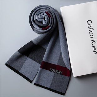 Foreign trade men's wool scarf men's knitted Korean fashion Joker high-grade winter warm plaid long scarf wholesale