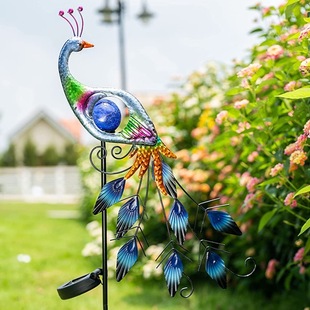 Cross-border Amazon solar lamp peacock garden lamp animal crafts iron ornaments ground garden decorative lamp
