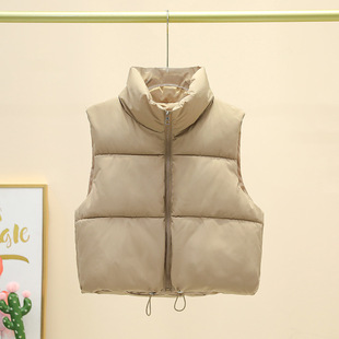 Winter Vest Осень и Зима Новый Короткий Жакет Женский трансграничный Хлопковый Жилет Сплошной цвет стоячий воротник