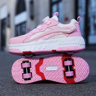 2025 cross-border children's heloo shoes two-wheeled girls breathable LED luminous shoes USB rechargeable outdoor sports skates