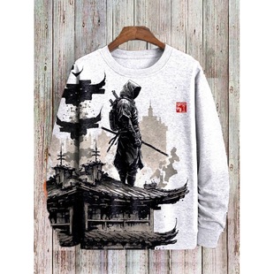 Autumn and winter new European and American cross-border abstract wind 3D printing long sleeve men's and women's round neck long sleeve sweater sports leisure