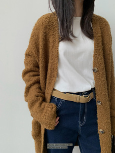 Eun Ou Inbyin Relaxed Lazy V-Neck Sweater Coat Women's Winter Loose Long Knitted Cardigan for Women