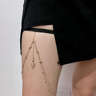 European and American Cross-border Jewelry Metal Snake Rhinestone Tassel Thigh Chain Women's Sexy Elastic Double-layer Leg Chain Body Chain