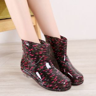 Women's Flat low adult mid-calf rain boots Women's fleece-lined short fashion summer water boots women's non-slip rain boots Women's waterproof shoes