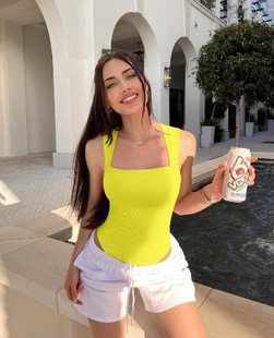 2023 European and American Cross-Border Export Amazon Aliexpress Independent Station Women's U-Neck Sleeveless Vest Tight Jumpsuit