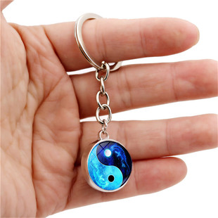 Yin Yang Tai Chi Time Gem keychain pendant double-sided crystal glass ball pendant metal key chain pendant for women