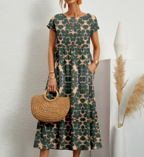 2024 cross-border trade Europe and the United States new fashion ladies loose cotton sleeveless round neck printed summer dress