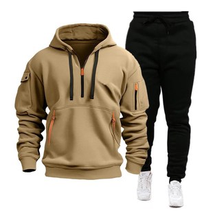 2024 New Cross-border Autumn and Winter Sports Sweater suit Men's Multi-pocket Zipper Hoodie Sportswear suit Sweater