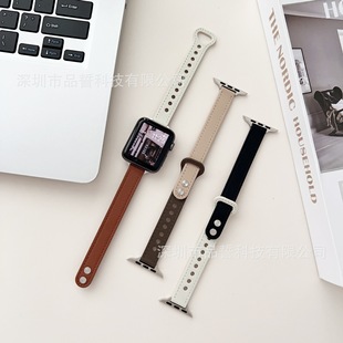 Применимо для Apple appleiwatchS1098 часы ремешок двойной гвоздь маленький кожаный ремешок через границу