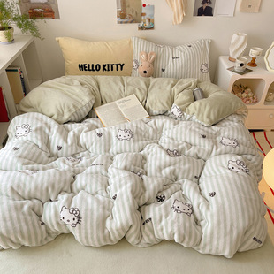 2024 new thick warm milk velvet Hello Kitty-cocoa series four-piece set 1.5m sheets four-piece set